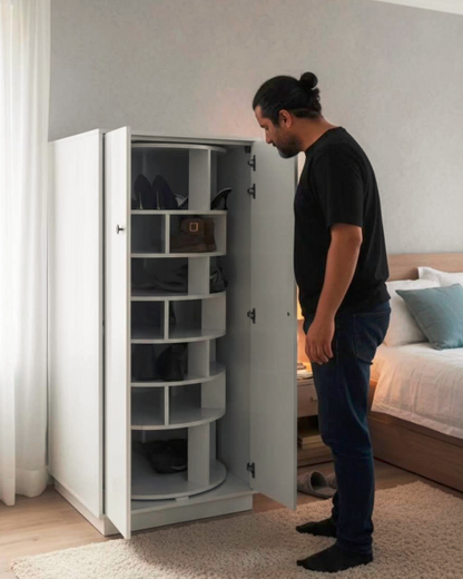 Rotating Wooden Shoe Storage Cabinet