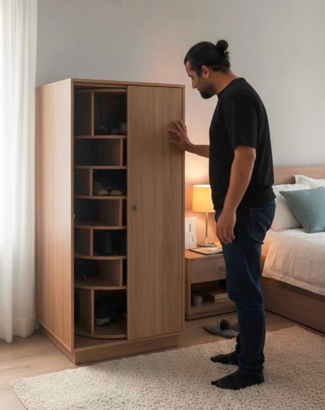 Rotating Wooden Shoe Storage Cabinet